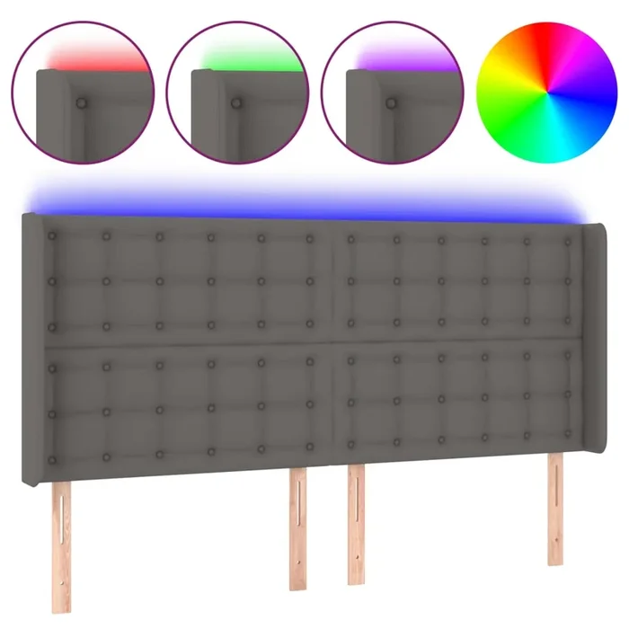 vidaXL Cabecero con LED cuero sintético gris 163x16x118/128cm (2)