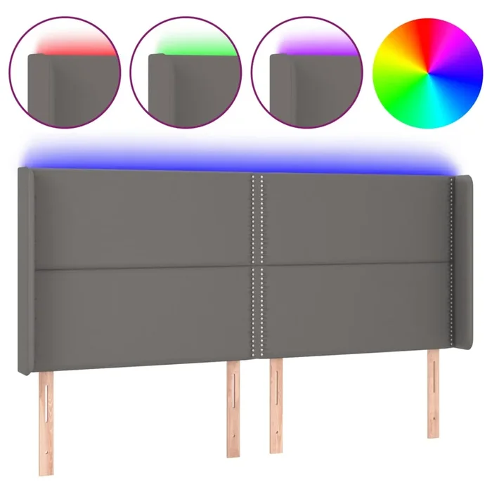 vidaXL Cabecero con LED cuero sintético gris 203x16x118/128 cm