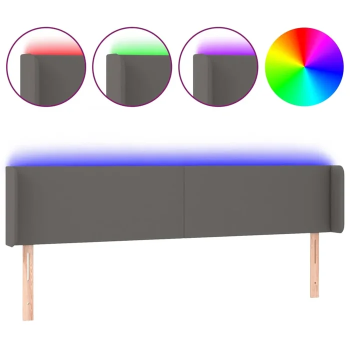 vidaXL Cabecero con LED cuero sintético gris 203x16x78/88 cm (2)