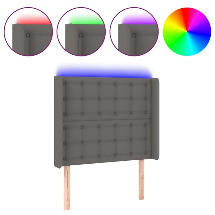vidaXL Cabecero con LED cuero sintético gris 83x16x118/128cm (2)