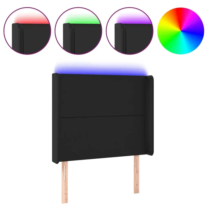 vidaXL Cabecero con LED cuero sintético negro 103x16x118/128 cm (2)
