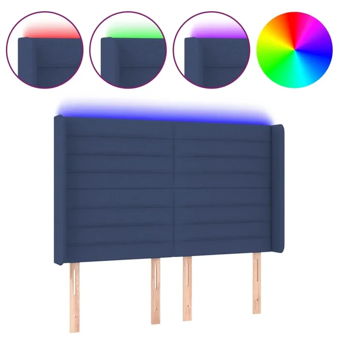 vidaXL Cabecero con LED de tela azul 147x16x118/128 cm