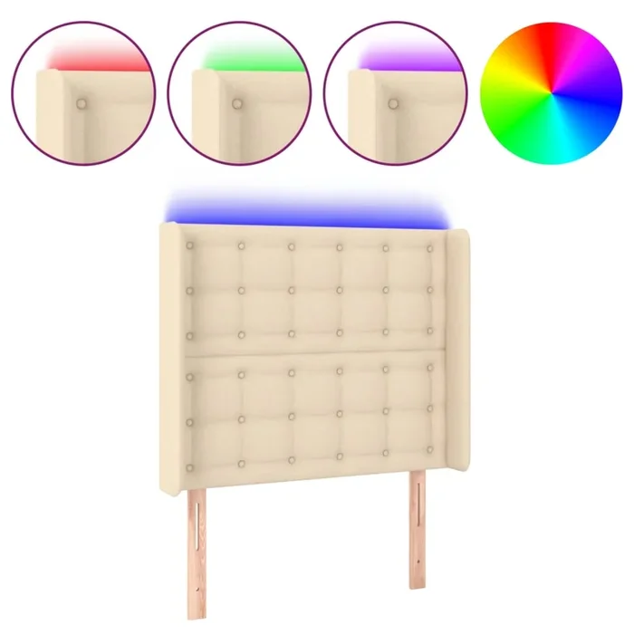 vidaXL Cabecero con LED de tela color crema 103x16x118/128 cm (5)