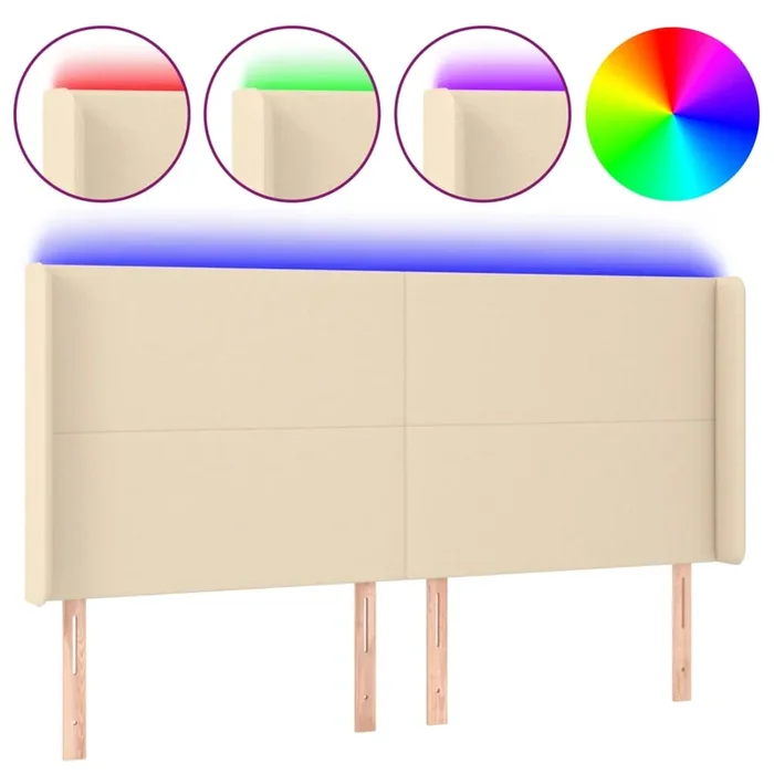 vidaXL Cabecero con LED de tela color crema 203x16x118/128 cm (6)