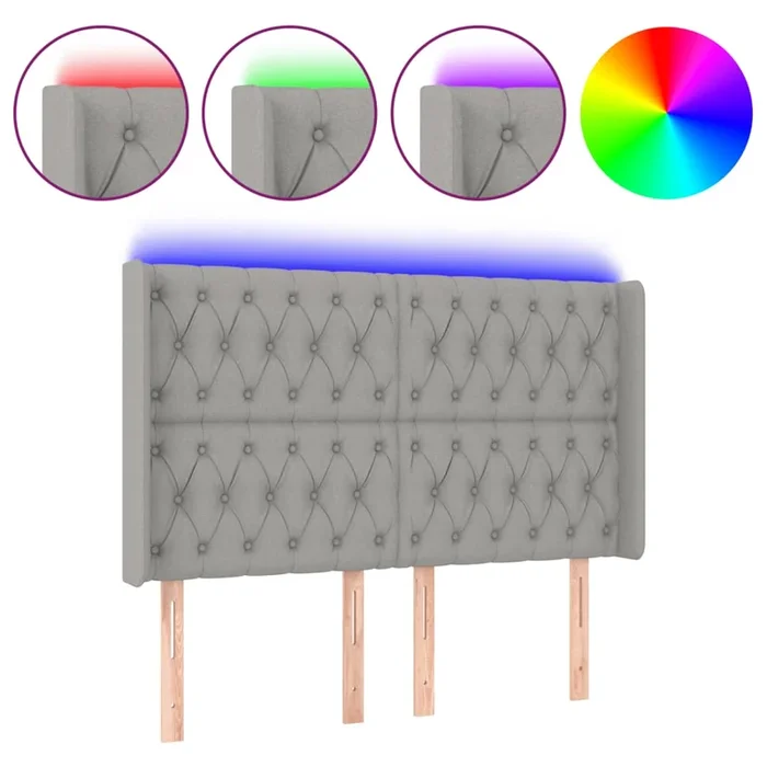 vidaXL Cabecero con LED de tela gris claro 147x16x118/128 cm (4)
