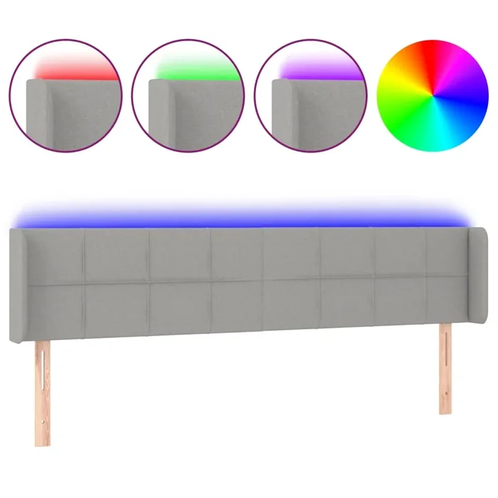 vidaXL Cabecero con LED de tela gris claro 163x16x78/88 cm (2)