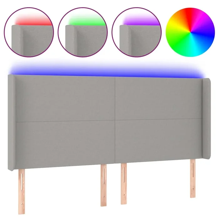 vidaXL Cabecero con LED de tela gris claro 183x16x118/128 cm (6)