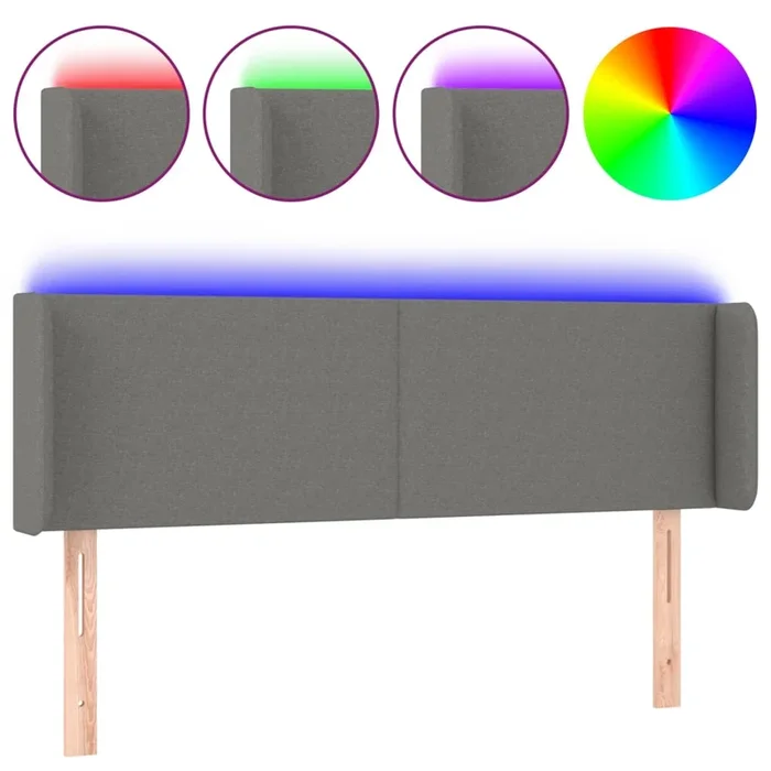 vidaXL Cabecero con LED de tela gris oscuro 147x16x78/88 cm (2)
