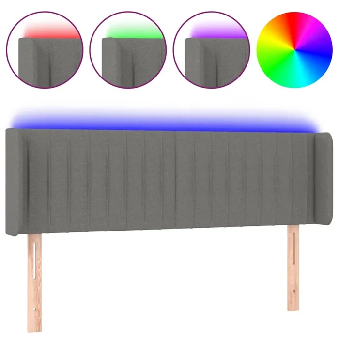 vidaXL Cabecero con LED de tela gris oscuro 147x16x78/88 cm (7)