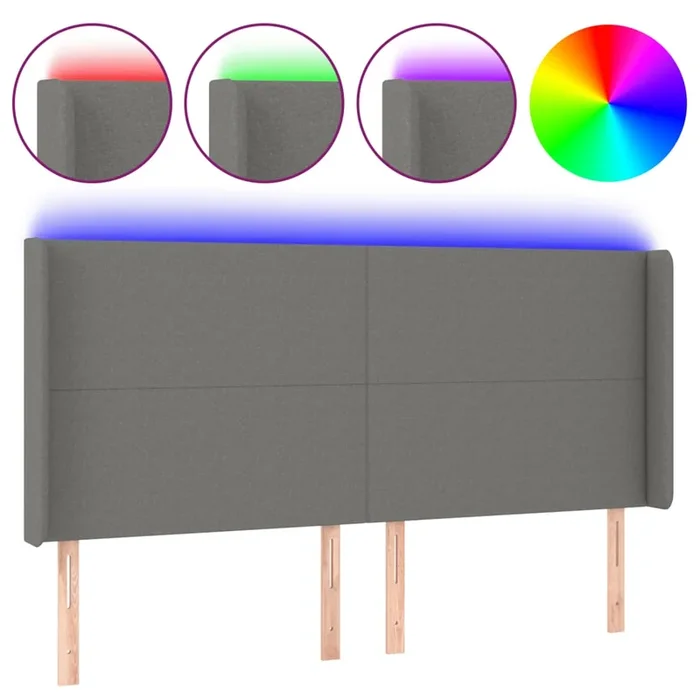 vidaXL Cabecero con LED de tela gris oscuro 203x16x118/128 cm (2)