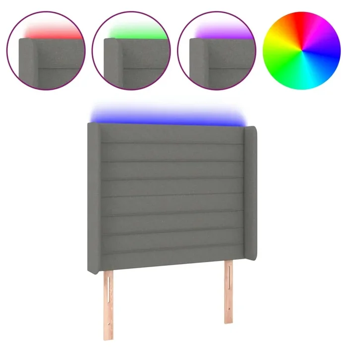vidaXL Cabecero con LED de tela gris oscuro 93x16x118/128 cm (5)