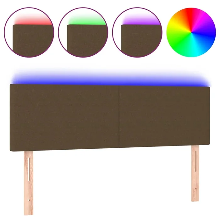 vidaXL Cabecero con LED de tela marrón oscuro 144x5x78/88 cm (5)