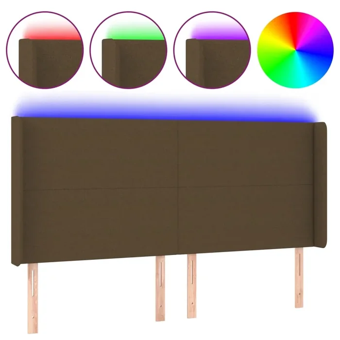vidaXL Cabecero con LED de tela marrón oscuro 163x16x118/128 cm (3)