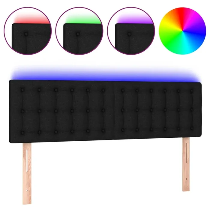 vidaXL Cabecero con LED de tela negro 144x5x78/88 cm (6)