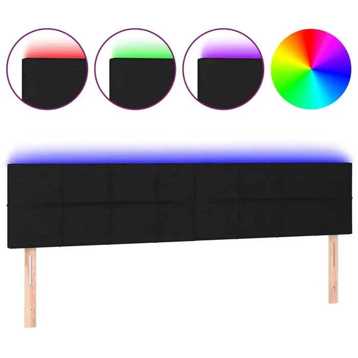 vidaXL Cabecero con LED de tela negro 160x5x78/88 cm (5)