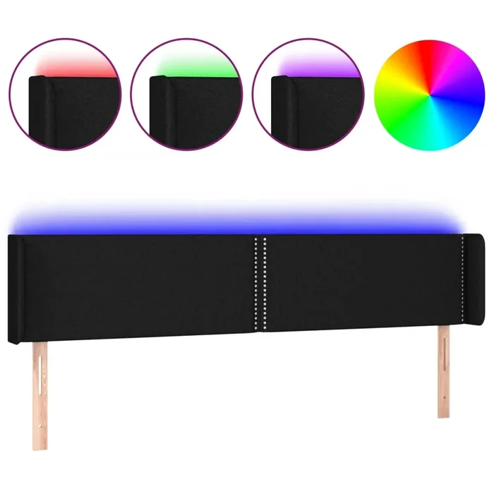 vidaXL Cabecero con LED de tela negro 183x16x78/88 cm (7)