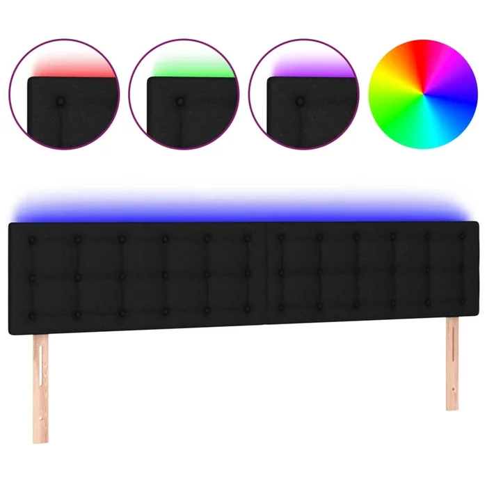vidaXL Cabecero con LED de tela negro 200x5x78/88 cm (6)