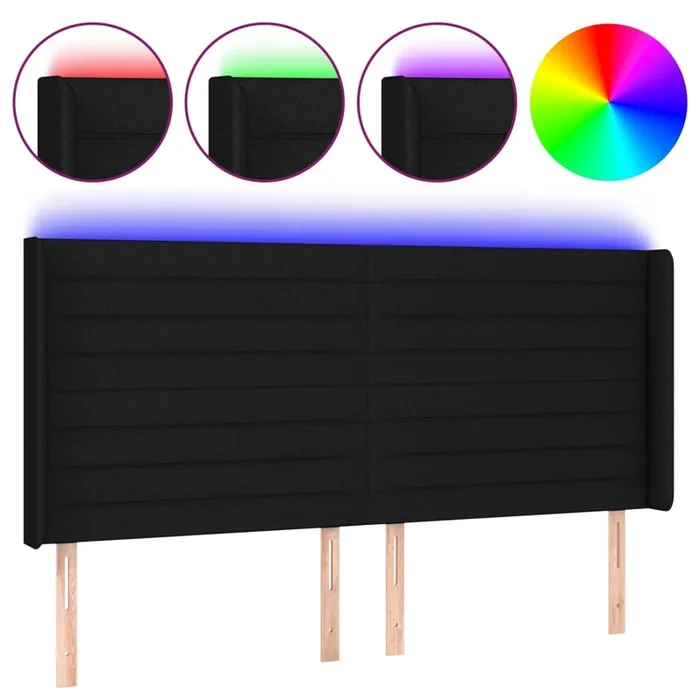 vidaXL Cabecero con LED de tela negro 203x16x118/128 cm (3)