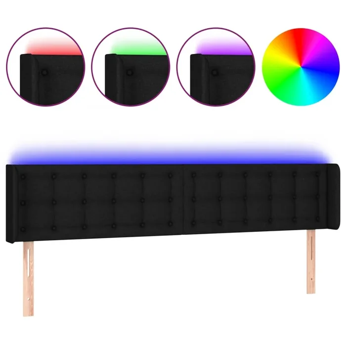 vidaXL Cabecero con LED de tela negro 203x16x78/88 cm
