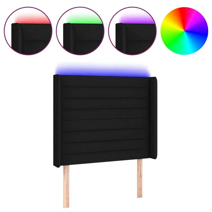 vidaXL Cabecero con LED de tela negro 83x16x118/128 cm (3)