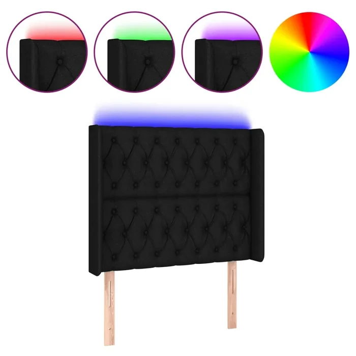 vidaXL Cabecero con LED de tela negro 93x16x118/128 cm (2)
