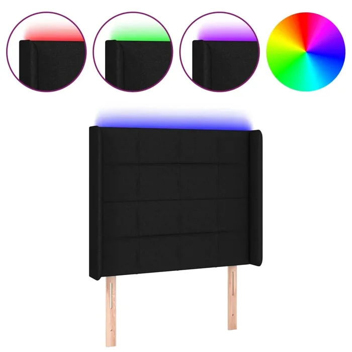 vidaXL Cabecero con LED de tela negro 93x16x118/128 cm (4)