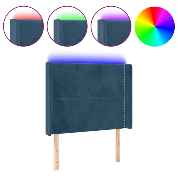 vidaXL Cabecero con LED de terciopelo azul oscuro 103x16x118/128 cm (2)