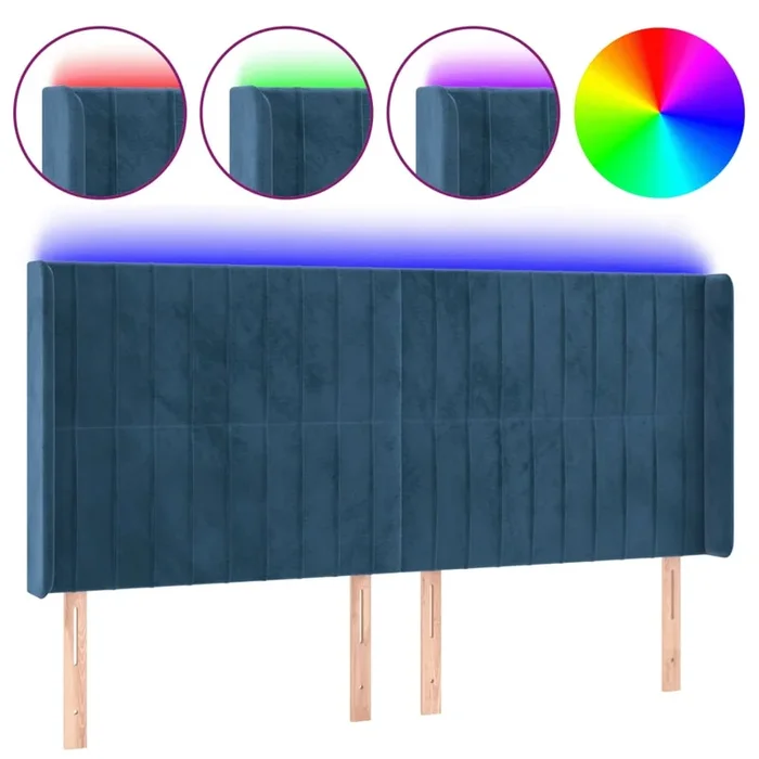 vidaXL Cabecero con LED de terciopelo azul oscuro 183x16x118/128 cm (4)