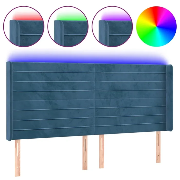 vidaXL Cabecero con LED de terciopelo azul oscuro 203x16x118/128 cm (3)
