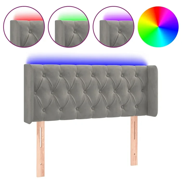 vidaXL Cabecero con LED de terciopelo gris claro 103x16x78/88 cm (4)