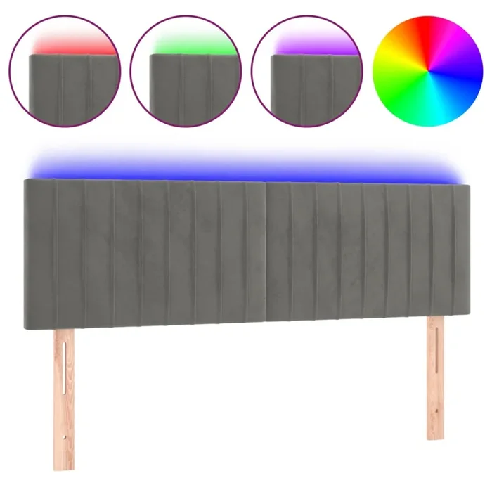 vidaXL Cabecero con LED de terciopelo gris claro 144x5x78/88 cm (2)