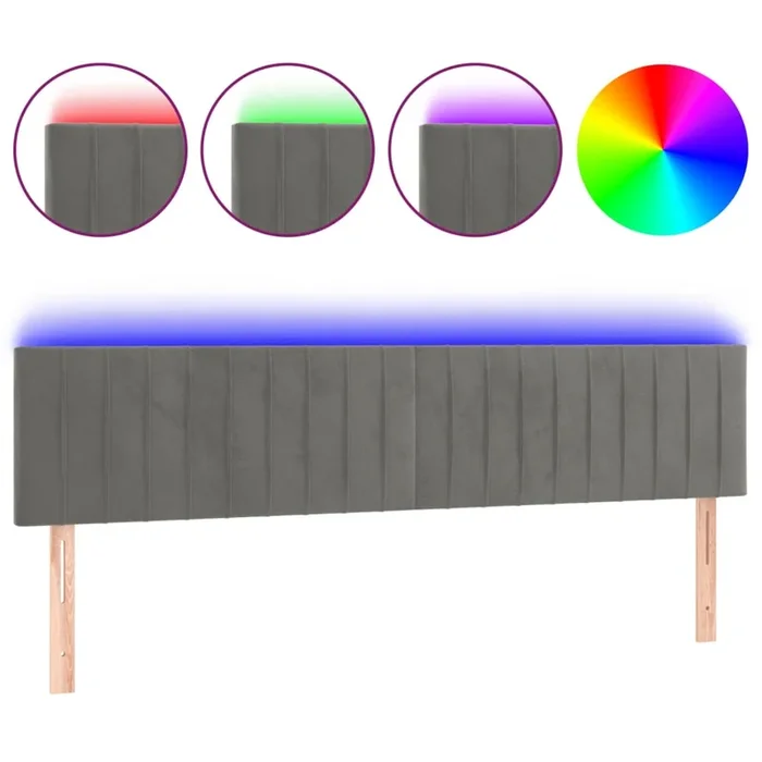 vidaXL Cabecero con LED de terciopelo gris claro 160x5x78/88 cm (2)
