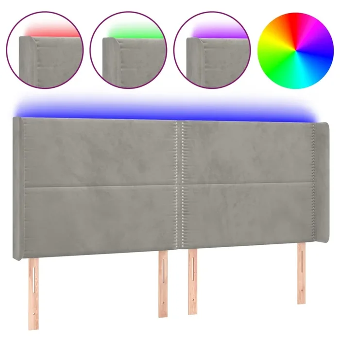 vidaXL Cabecero con LED de terciopelo gris claro 183x16x118/128 cm (2)