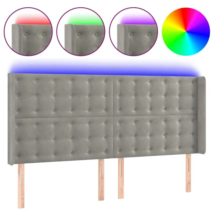 vidaXL Cabecero con LED de terciopelo gris claro 183x16x118/128 cm (6)