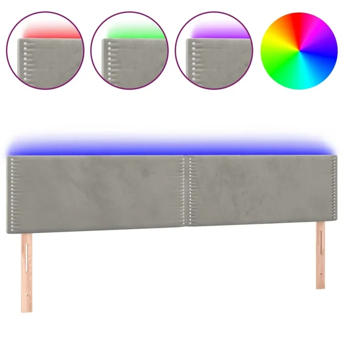 vidaXL Cabecero con LED de terciopelo gris claro 200x5x78/88 cm (5)