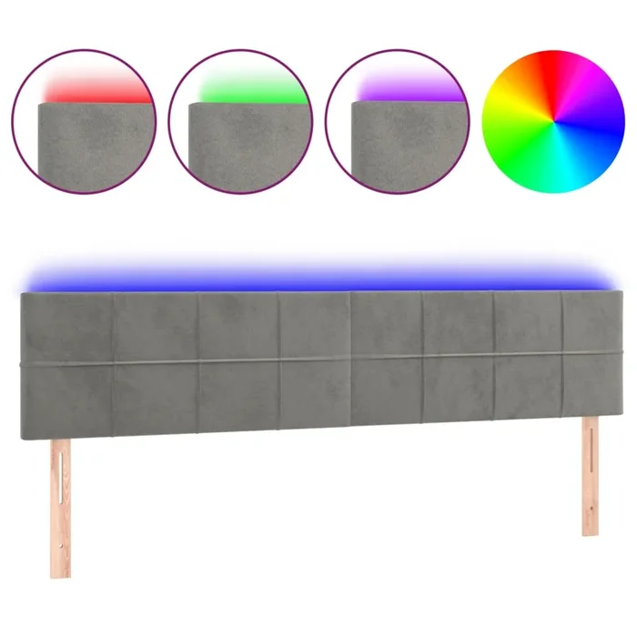 vidaXL Cabecero con LED de terciopelo gris claro 200x5x78/88 cm (6)
