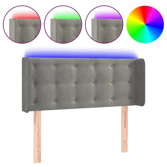 vidaXL Cabecero con LED de terciopelo gris claro 93x16x78/88 cm (6)