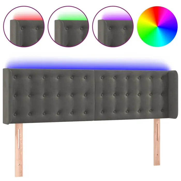 vidaXL Cabecero con LED de terciopelo gris oscuro 147x16x78/88 cm (2)