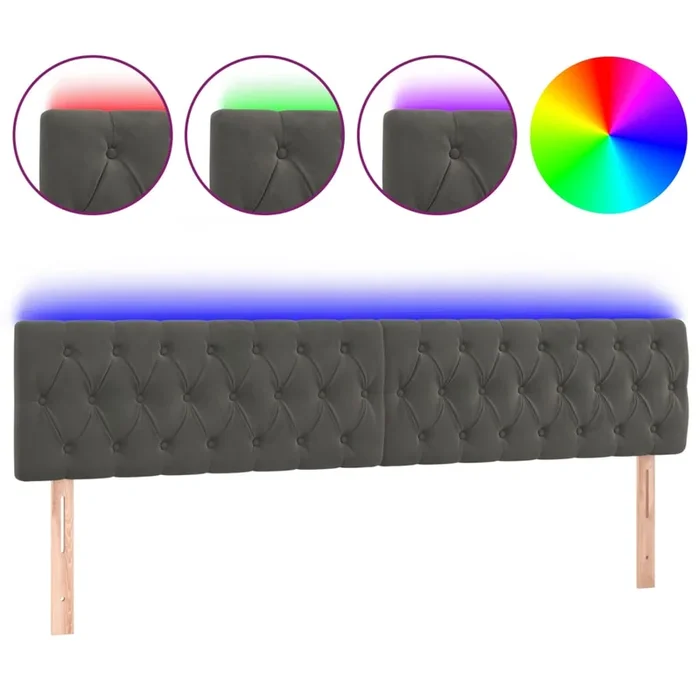 vidaXL Cabecero con LED de terciopelo gris oscuro 200x7x78/88 cm