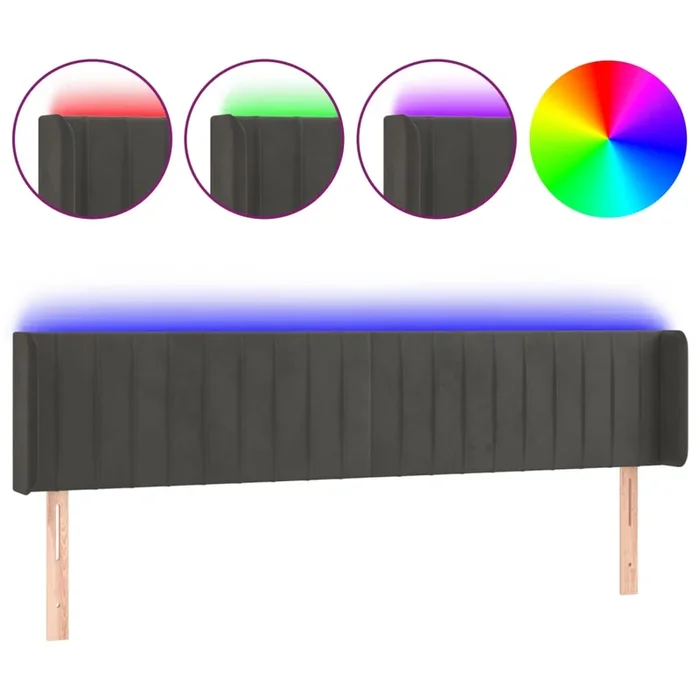 vidaXL Cabecero con LED de terciopelo gris oscuro 203x16x78/88 cm (5)