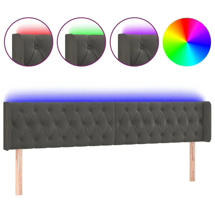 vidaXL Cabecero con LED de terciopelo gris oscuro 203x16x78/88 cm