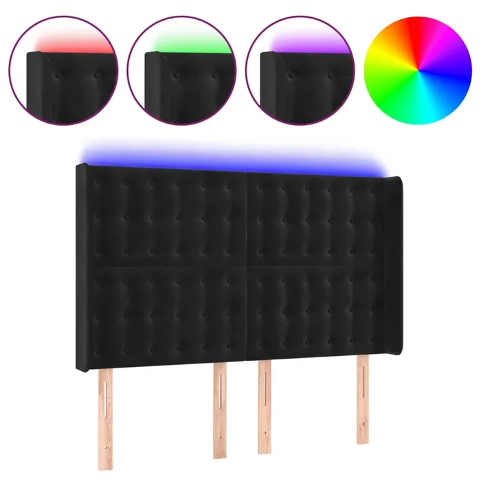 vidaXL Cabecero con LED de terciopelo negro 147x16x118/128 cm (6)