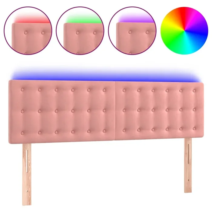 vidaXL Cabecero con LED de terciopelo rosa 144x5x78/88 cm (2)