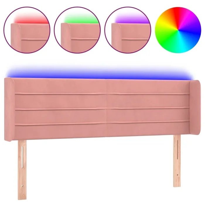 vidaXL Cabecero con LED de terciopelo rosa 147x16x78/88 cm (2)