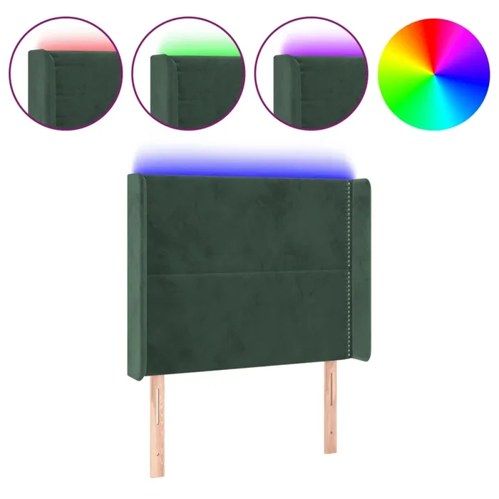 vidaXL Cabecero con LED de terciopelo verde oscuro 103x16x118/128 cm (6)