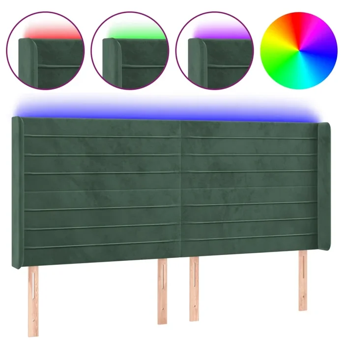 vidaXL Cabecero con LED de terciopelo verde oscuro 163x16x118/128 cm (7)