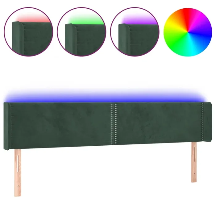 vidaXL Cabecero con LED de terciopelo verde oscuro 183x16x78/88 cm (6)