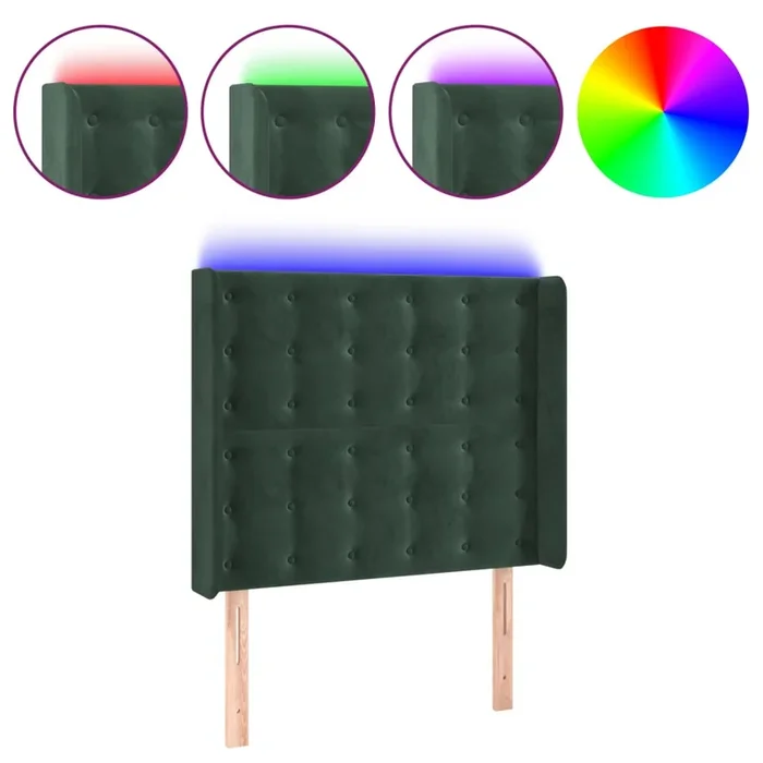 vidaXL Cabecero con LED de terciopelo verde oscuro 83x16x118/128 cm (3)