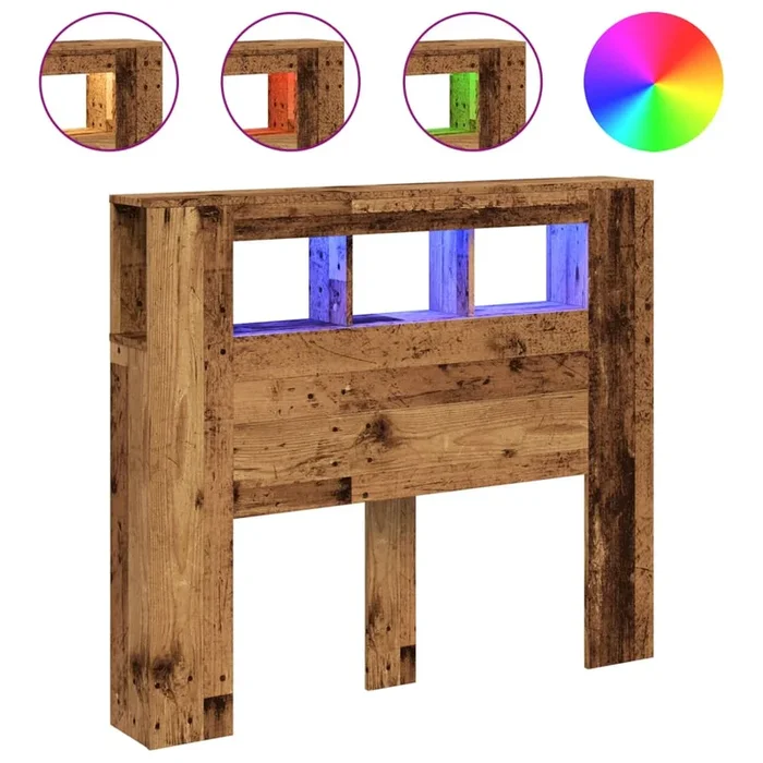 vidaXL Cabecero con LED madera ingeniería envejecida 120×18,5×103,5 cm