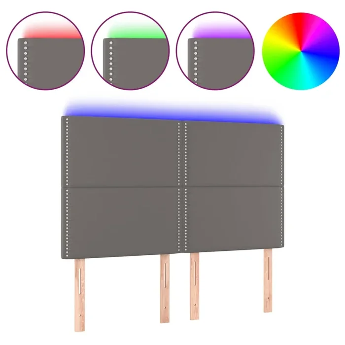 vidaXL Cabecero con luces LED cuero sintético gris 144x5x118/128 cm (2)